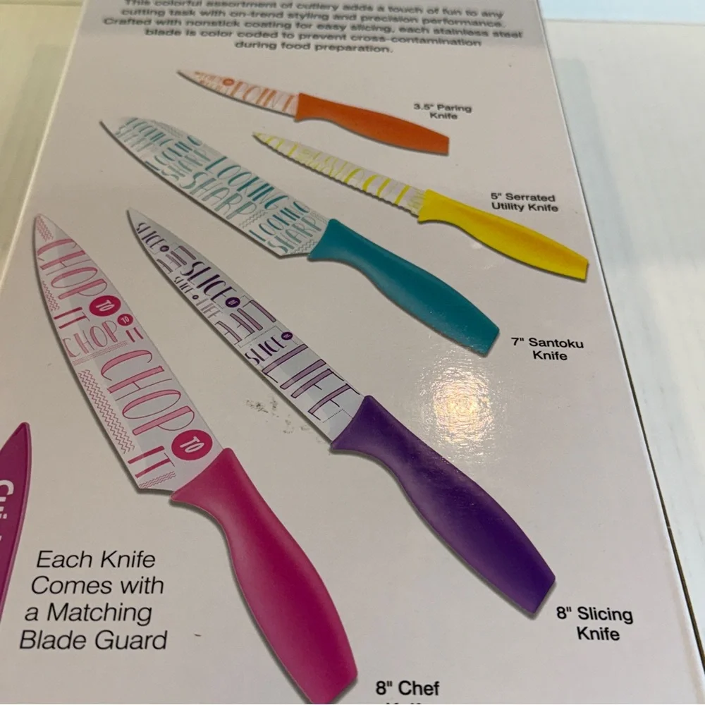 🆕 Cuisinart 10-Piece Colorful Typography Knife Set – Nonstick Blades – 🆕